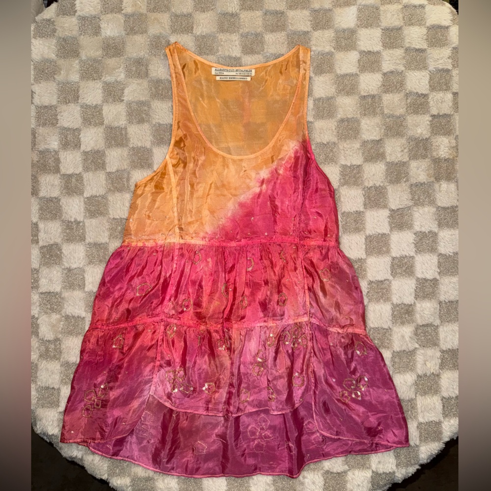 all saints ombre 100% silk Top Pretty Sunset size 4 hand embellished